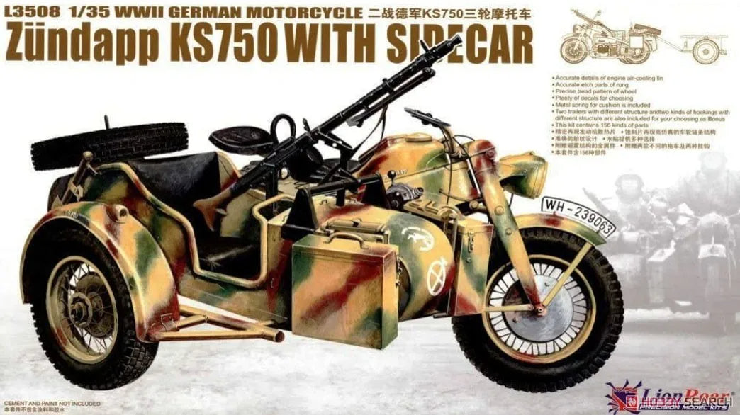 GWH | L3508 WWII German Motorcycle Zündapp KS750 with Sidecar 1:35 Model Kit
