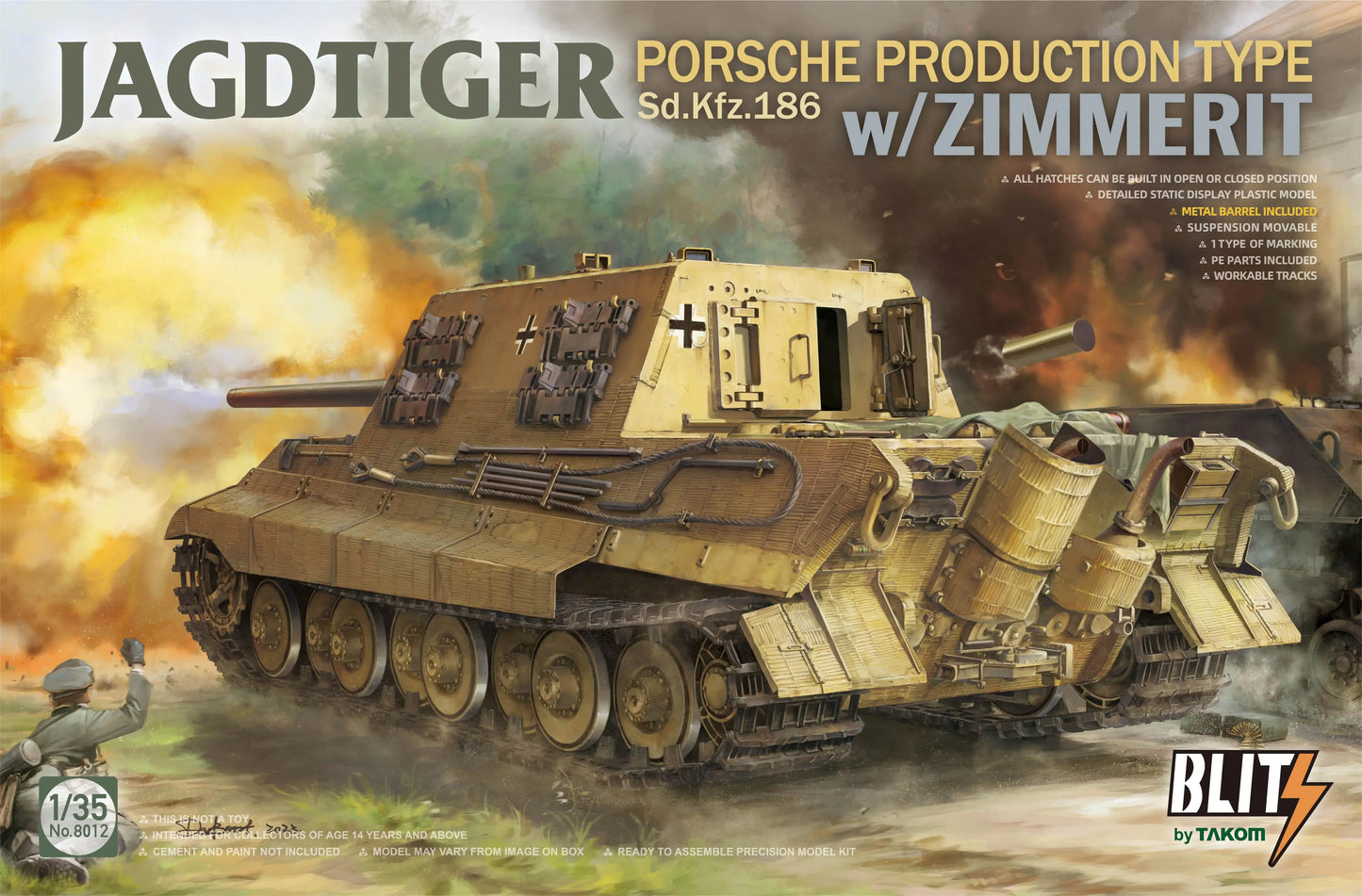 TAKOM Blitz | 8012 Jagdtiger Sd.Kfz. 186 Porsche production type w/Zimmerit 1:35 Model Kit