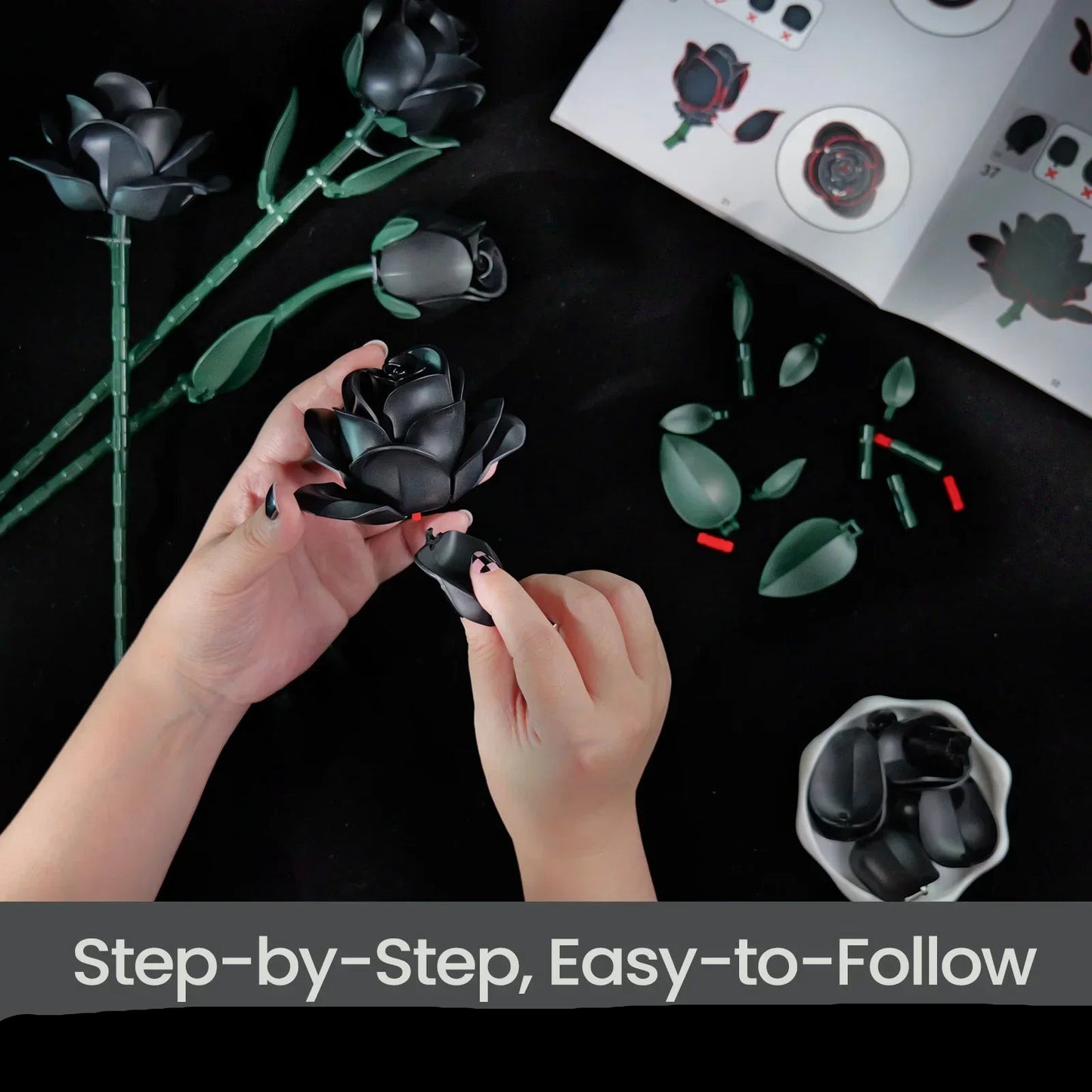 SuperOwls | Dark Kiss Black Rose Bouquet Building Block Set