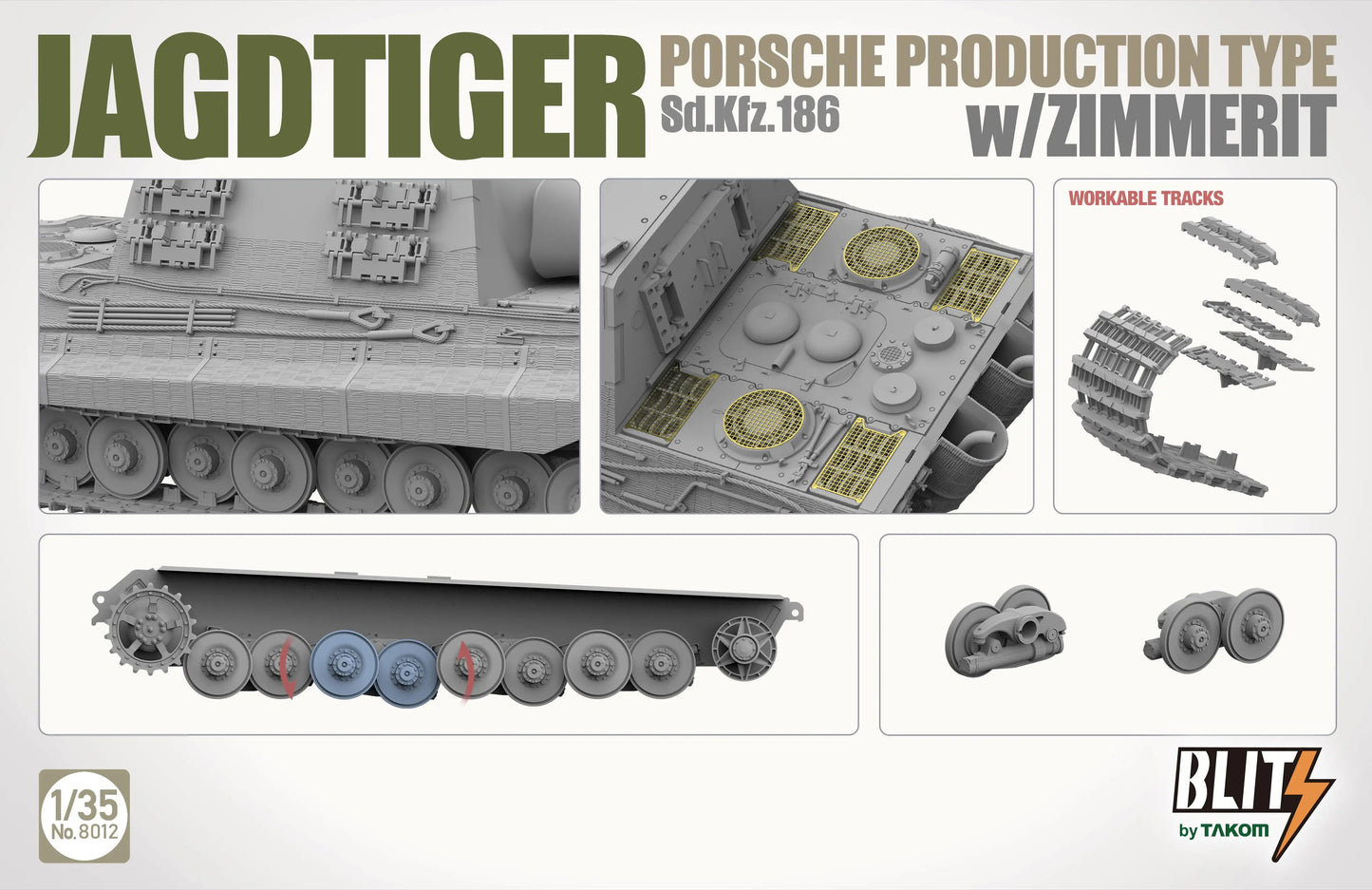 TAKOM Blitz | 8012 Jagdtiger Sd.Kfz. 186 Porsche production type w/Zimmerit 1:35 Model Kit