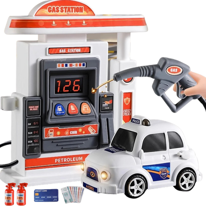 Tankstellen-Simulationsauto und Zapfsäulenmodell mit Betankungssprühfunktion