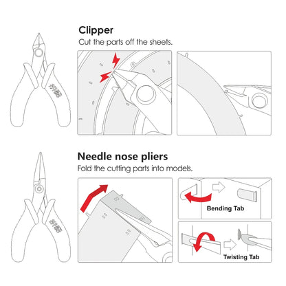 Instructions for using clipper and needle nose pliers on a white background