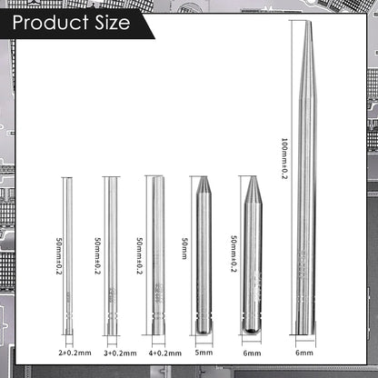 Measurement chart of various metal nozzles with dimensions labeled.