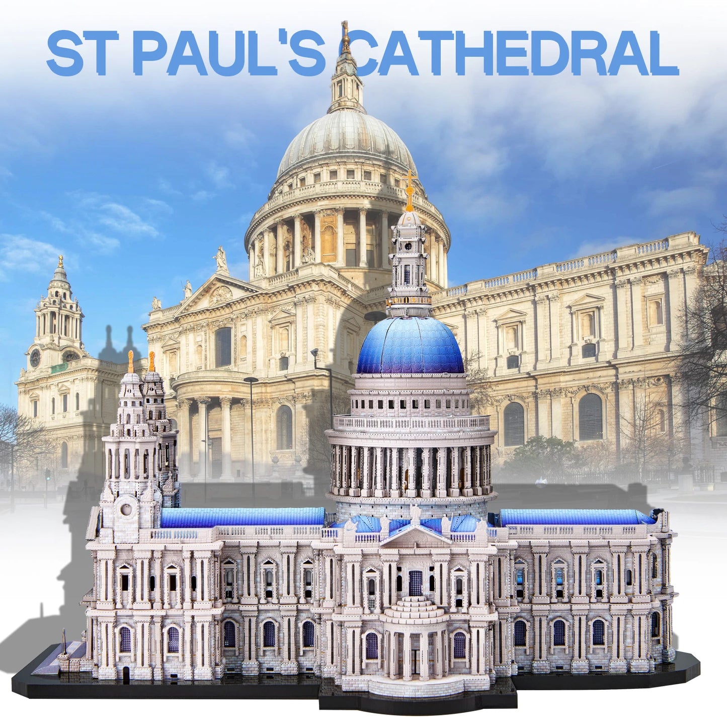 Model of St. Paul's Cathedral with a blue sky background