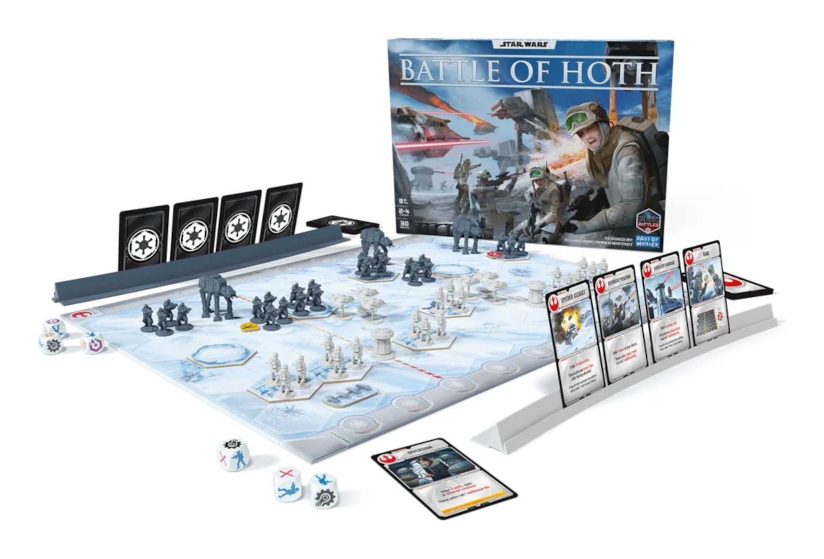 Star Wars: Battle of Hoth Command Your Units Strategy Board Game Board game set up with pieces and cards on a white background