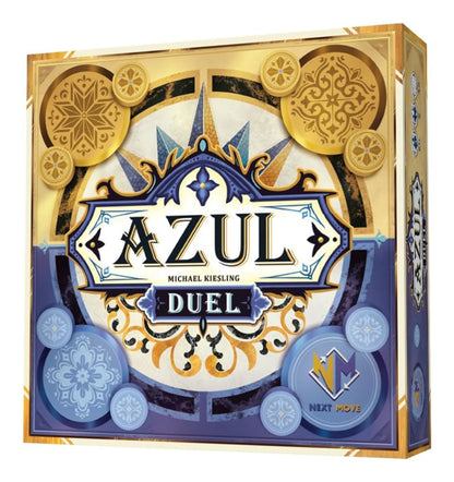 Azul Duel Tile Laying Tactical Strategy Board Game Board game box for 'Azul Duel' with decorative gold and blue design.