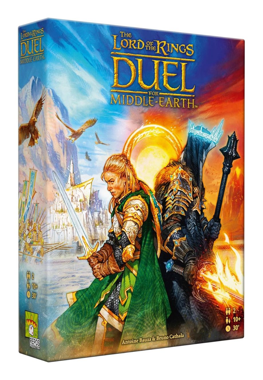 The Lord of the Rings: Duel for Middle-Earth Strategy Board Game Board game box for 'The Lord of the Rings Duel in the Middle Earth' featuring characters and fantasy elements.