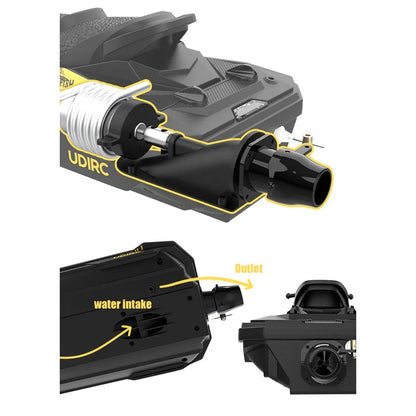 Technical diagram of a black and yellow device with labeled parts on a white background