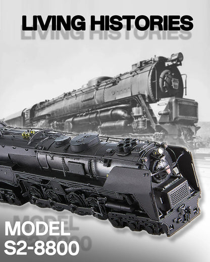 Model train set with 'Living Histories' branding on a gray background