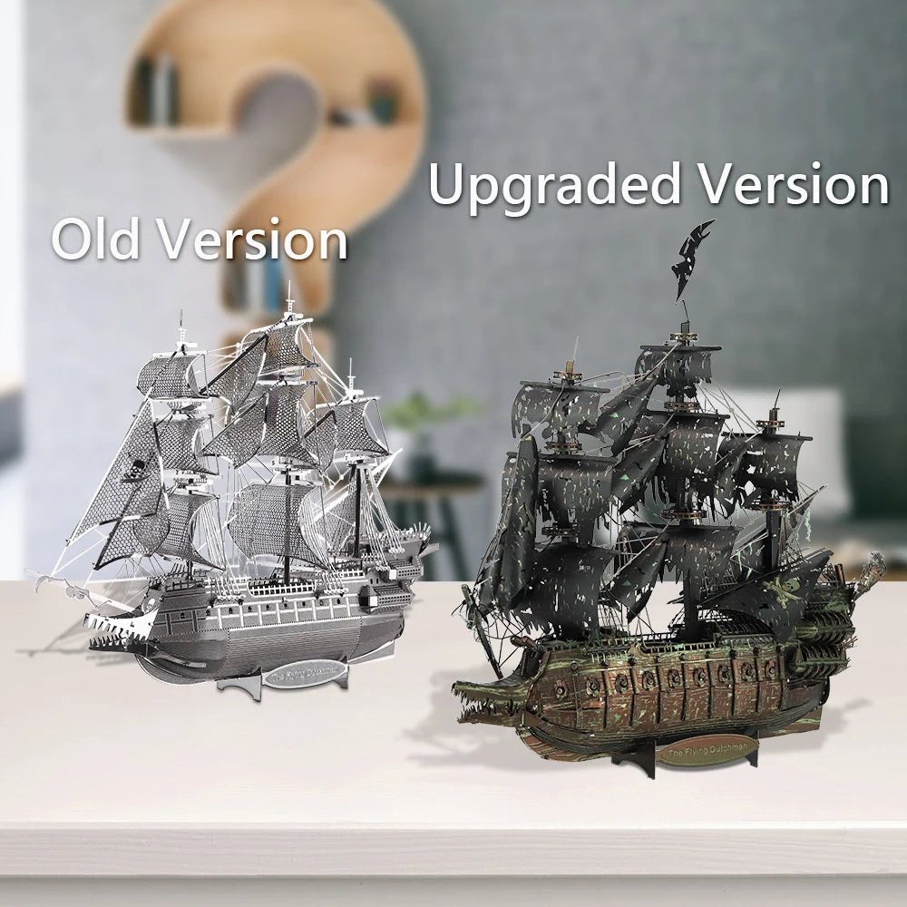 Two ship models labeled 'Old Version' and 'Upgraded Version' on a table.