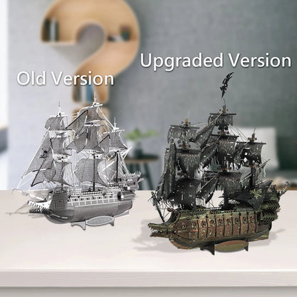 Two ship models labeled 'Old Version' and 'Upgraded Version' on a table.
