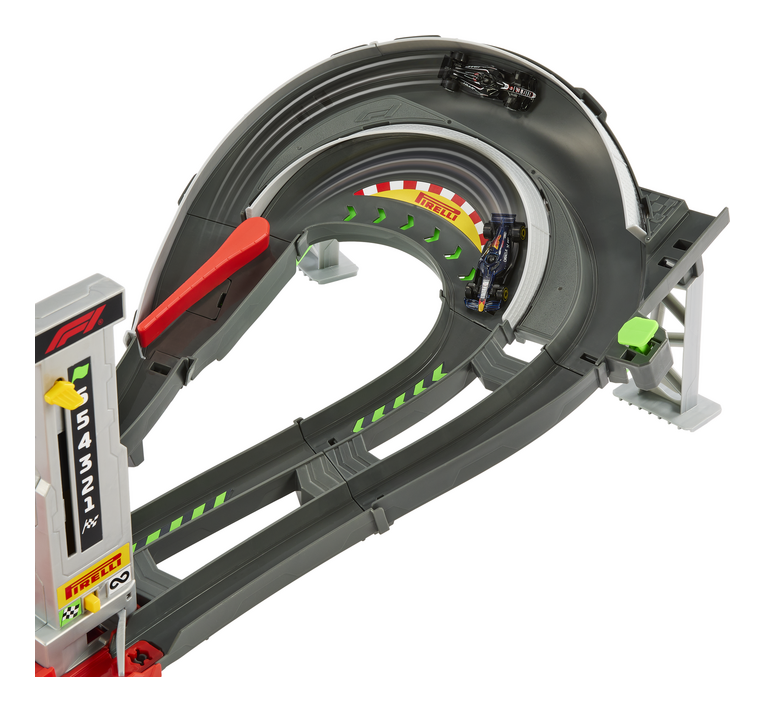 Hot Wheels Racing Grand Prix Racing Circuit Track Set  Toy race track set with a car on a white background