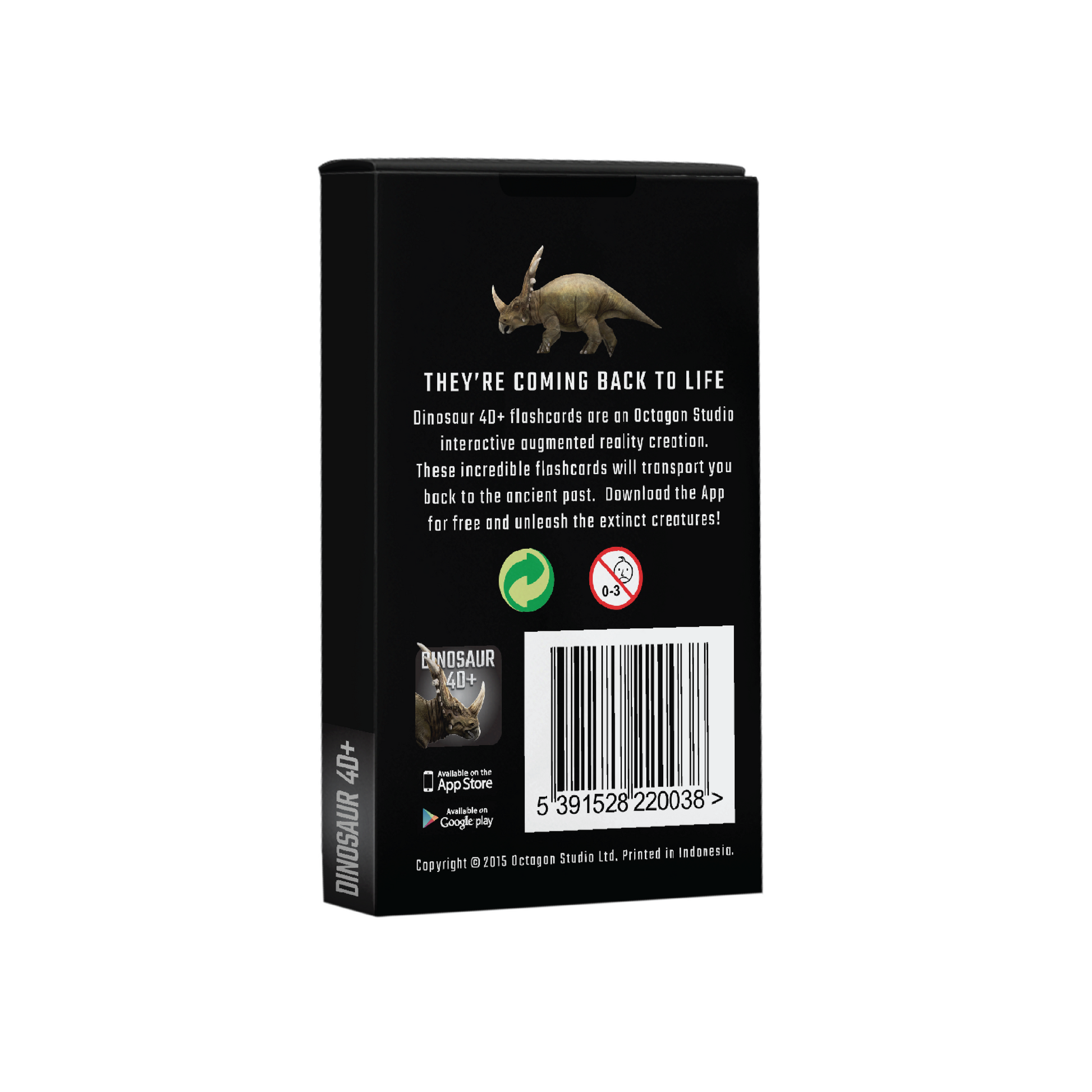 Dinosaur 4D+ Augmented Reality Cards Black packaging with dinosaur illustration and text on a white background