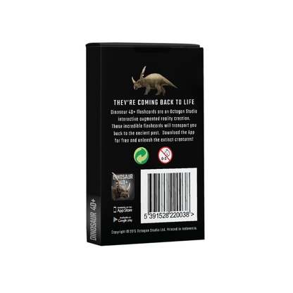Dinosaur 4D+ Augmented Reality Cards Black packaging with dinosaur illustration and text on a white background