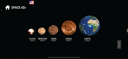 Space 4D+ Augmented Reality Cards Illustration of planets in our solar system with labels on a black background