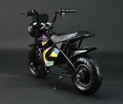 Littletrax 350W Kids Electric Bike Black children's electric bike with colorful design on a dark background