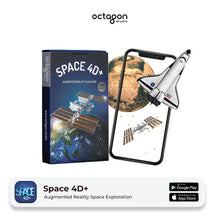 Space 4D+ augmented reality flashcard system with packaging and smartphone app interface.