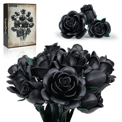 SuperOwls | Dark Kiss Black Rose Bouquet Building Block Set