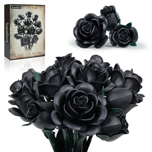SuperOwls | Dark Kiss Black Rose Bouquet Building Block Set