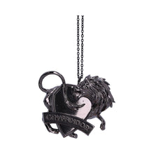 Silver Gryffindor crest pendant on a chain against a white background