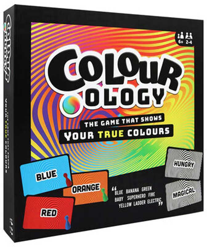 Board game box for 'Colour Ology' with colorful design and text.