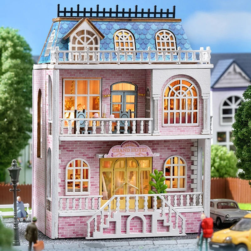 Cosyville Grand Hotel Pink DIY Wooden Dollhouse
