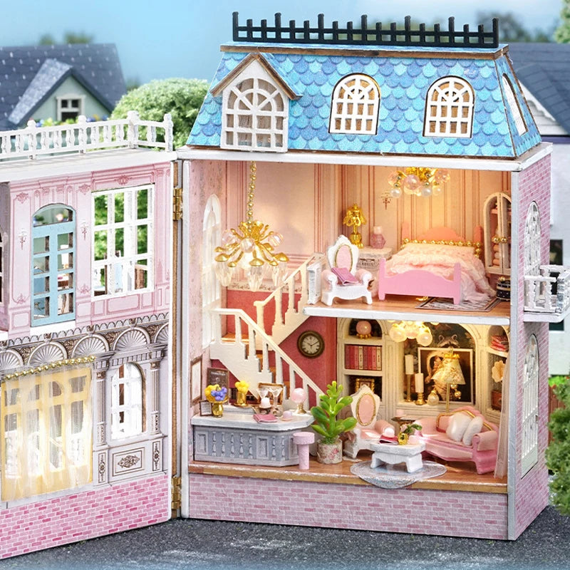 pink diy grand hotel dollhouse opened view
