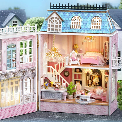 pink diy grand hotel dollhouse opened view