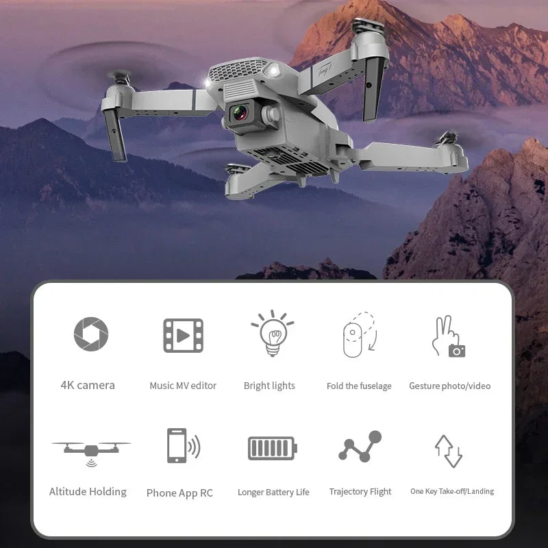 E88 Pro Drone feature icons displayed below.