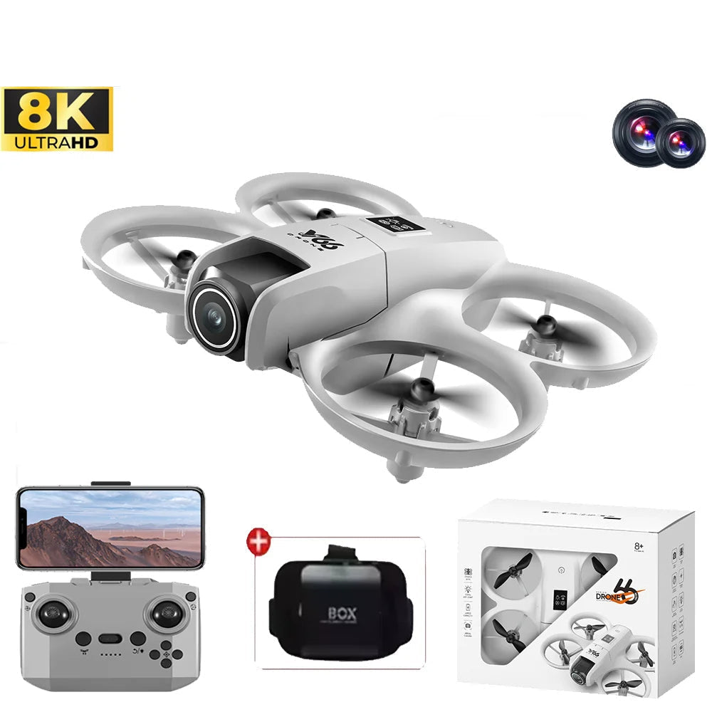 V66 Mini Quadcopter Drone 6K/8K UHD Optional VR Goggles Grey