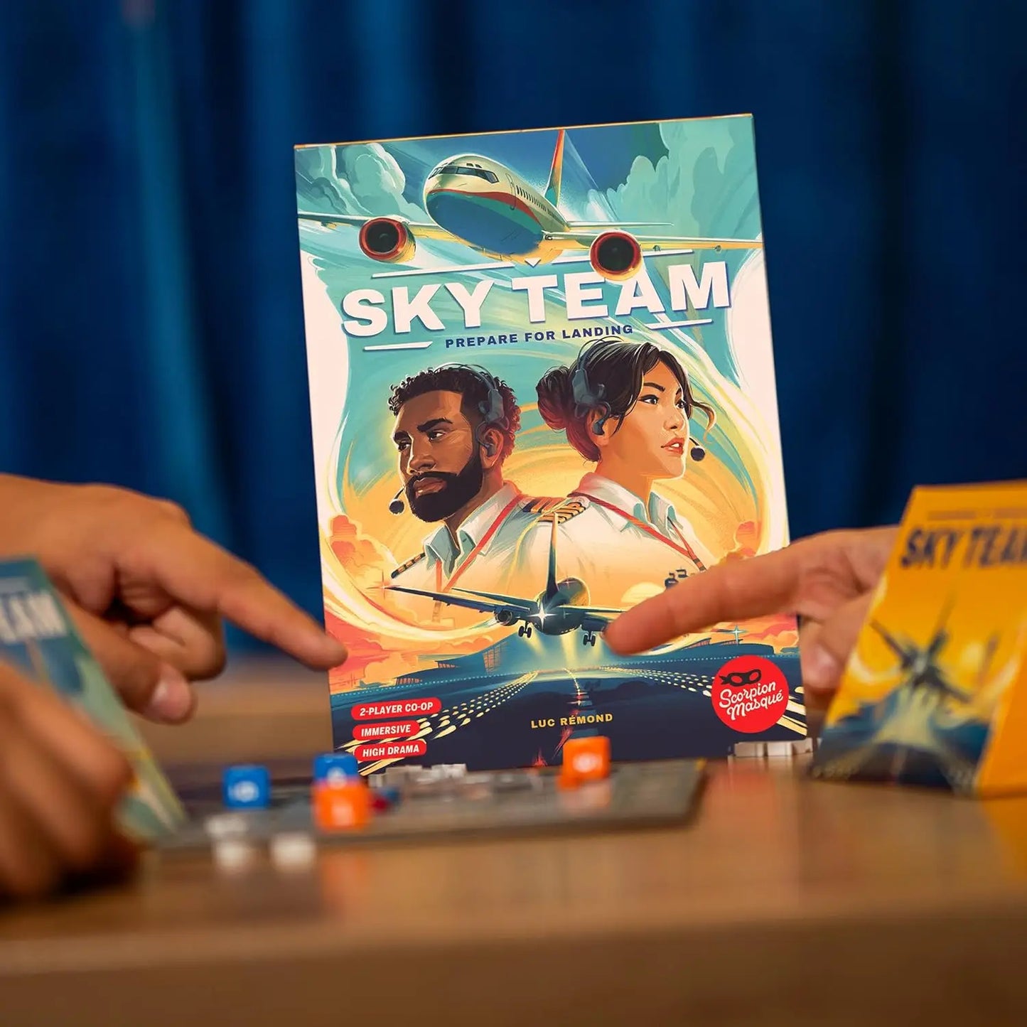 Board game box titled 'SKY TEAM' with colorful design on a table.