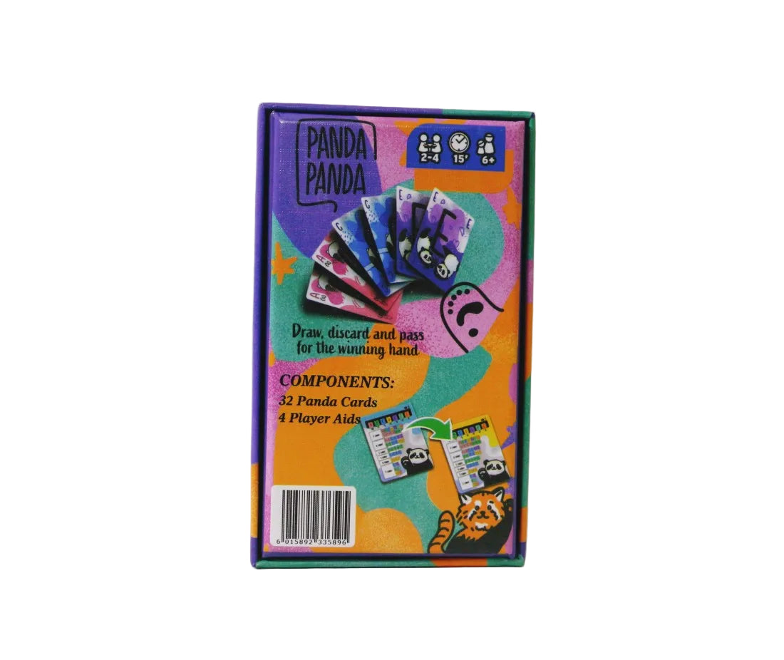 Colorful box of Panda Panda card game on a white background