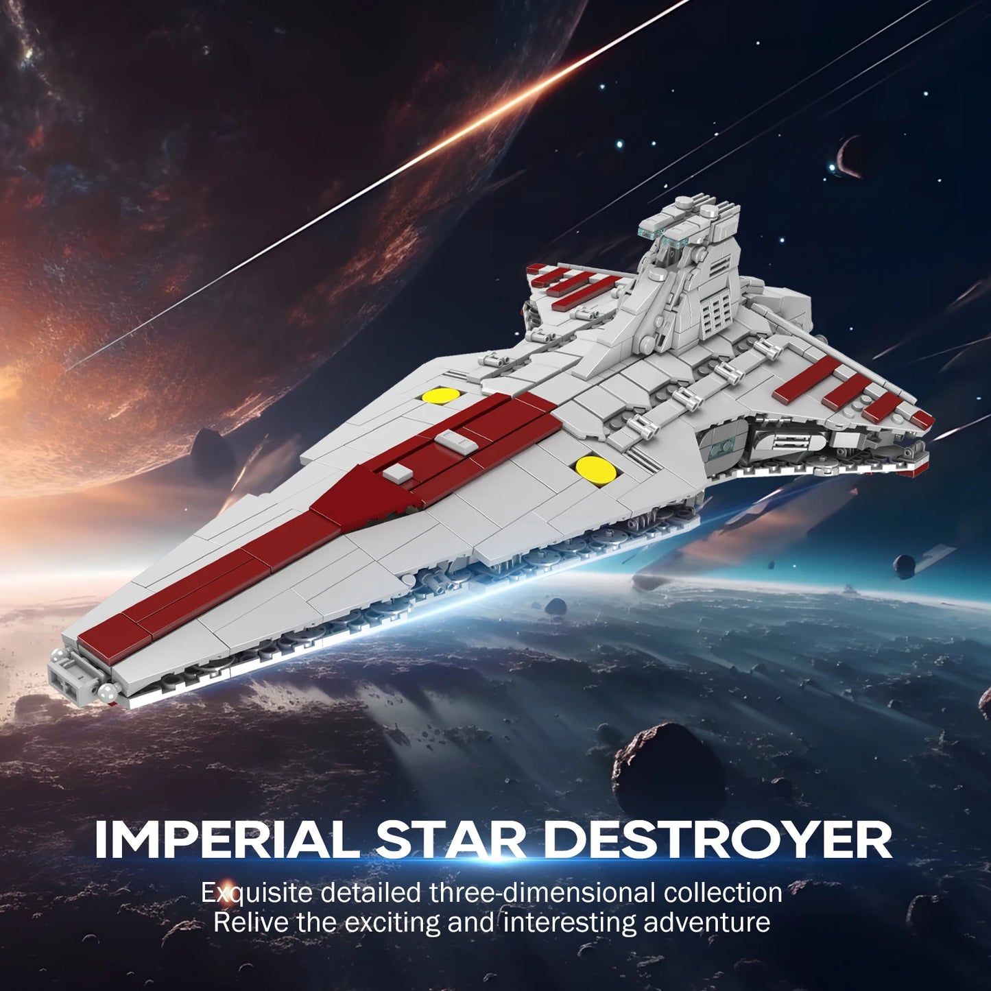 Imperial Star Destroyer model in space with celestial background