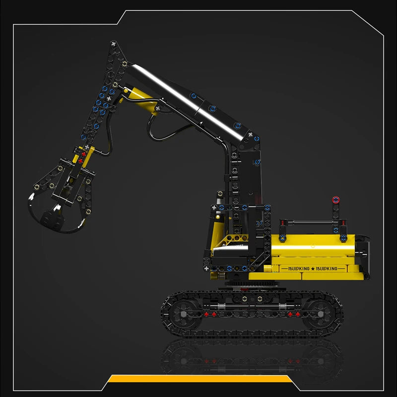 Toy excavator model on a dark background