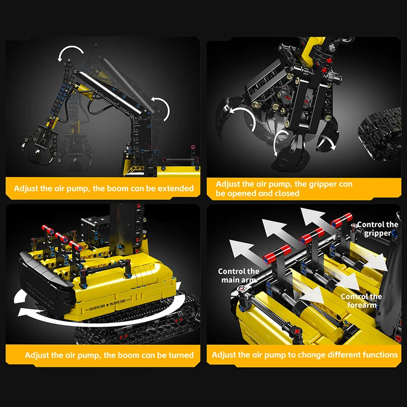 Mechanical arm model with adjustable components on a dark background