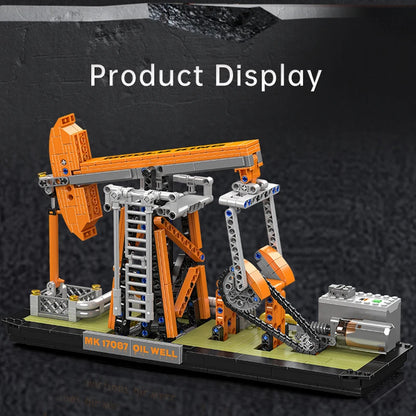 Model of an oil well constructed from building blocks on a dark background with 'Product Display' text.