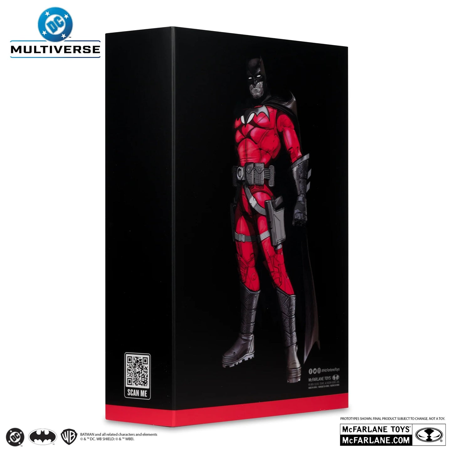Boxed figure of a superhero in red and black costume with 'Multiverse' branding.