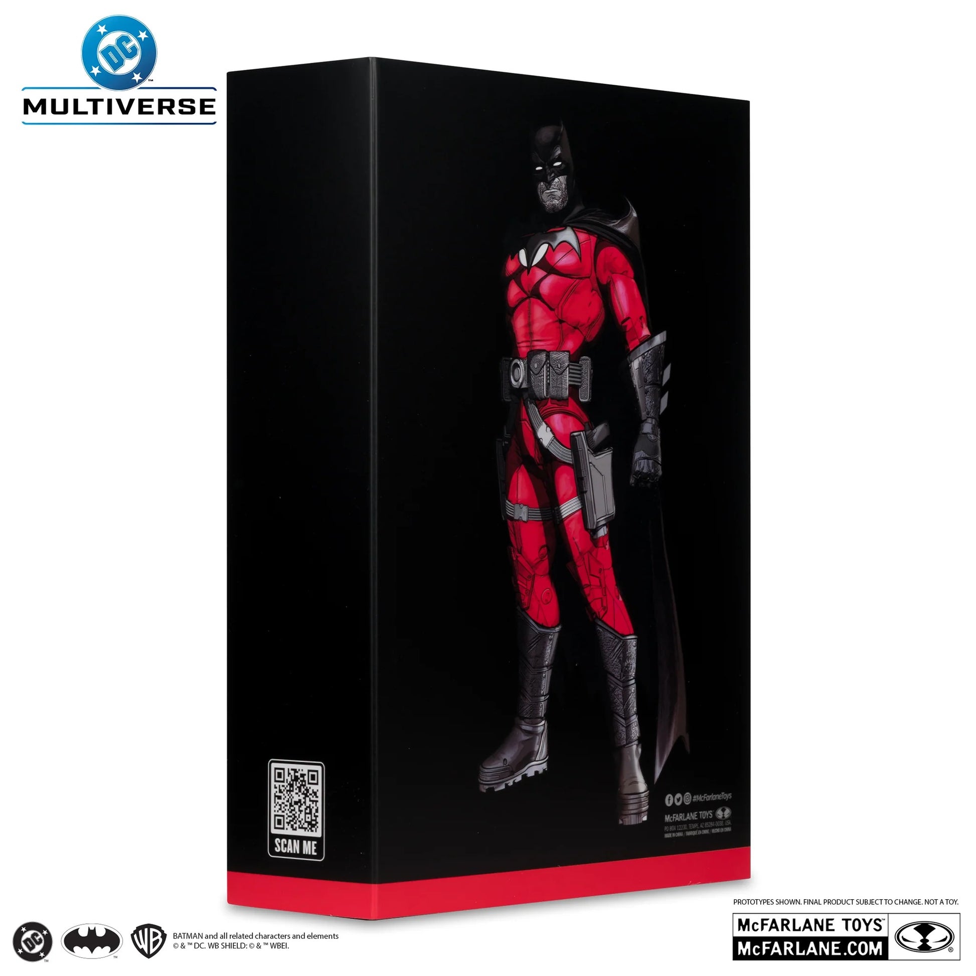 Boxed figure of a superhero in red and black costume with 'Multiverse' branding.
