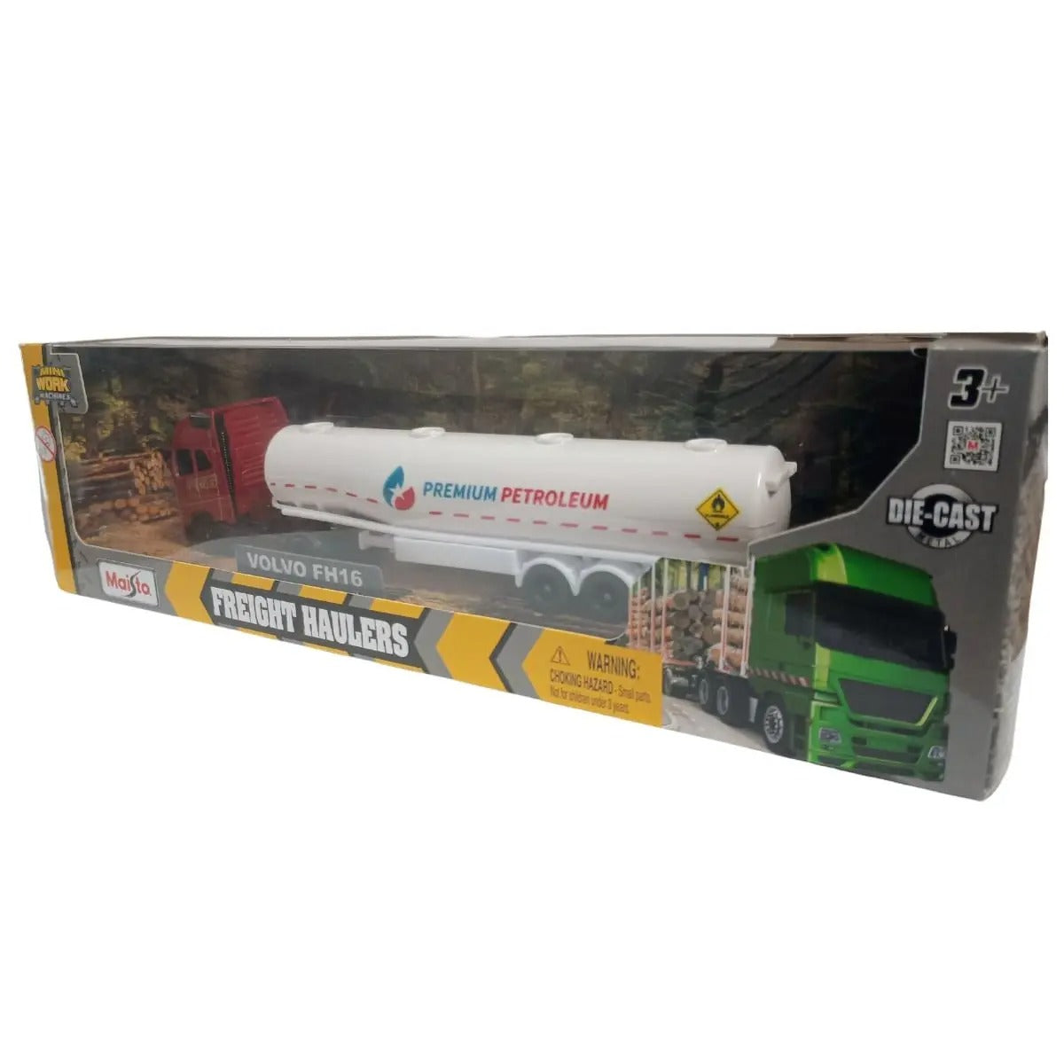 Toy truck packaging with 'Premium Petroleum' branding on a white background