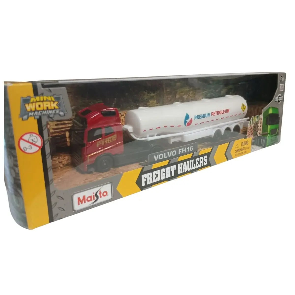 Boxed toy truck model of a Volvo FH16 with 'Freight Haulers' branding on a white background.