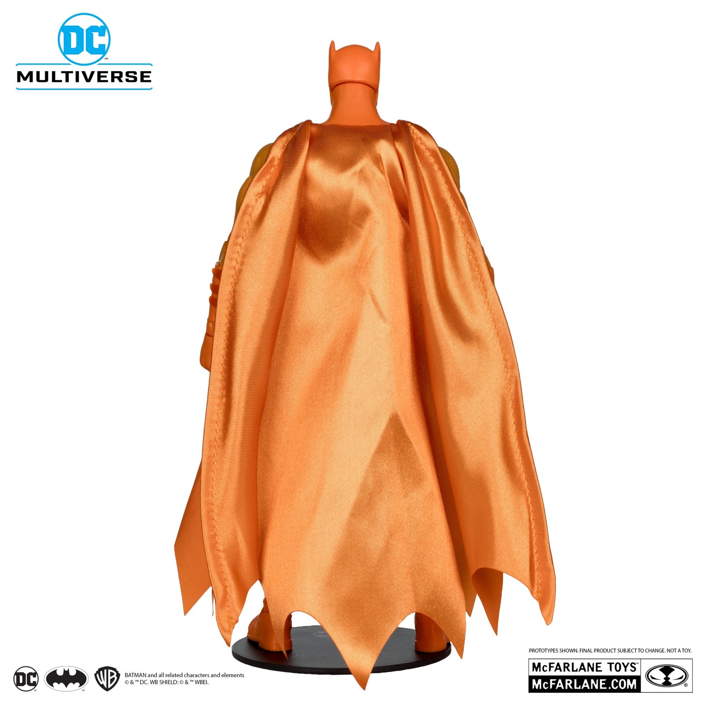 Orange superhero costume with cape on a white background, featuring DC Multiverse logo.