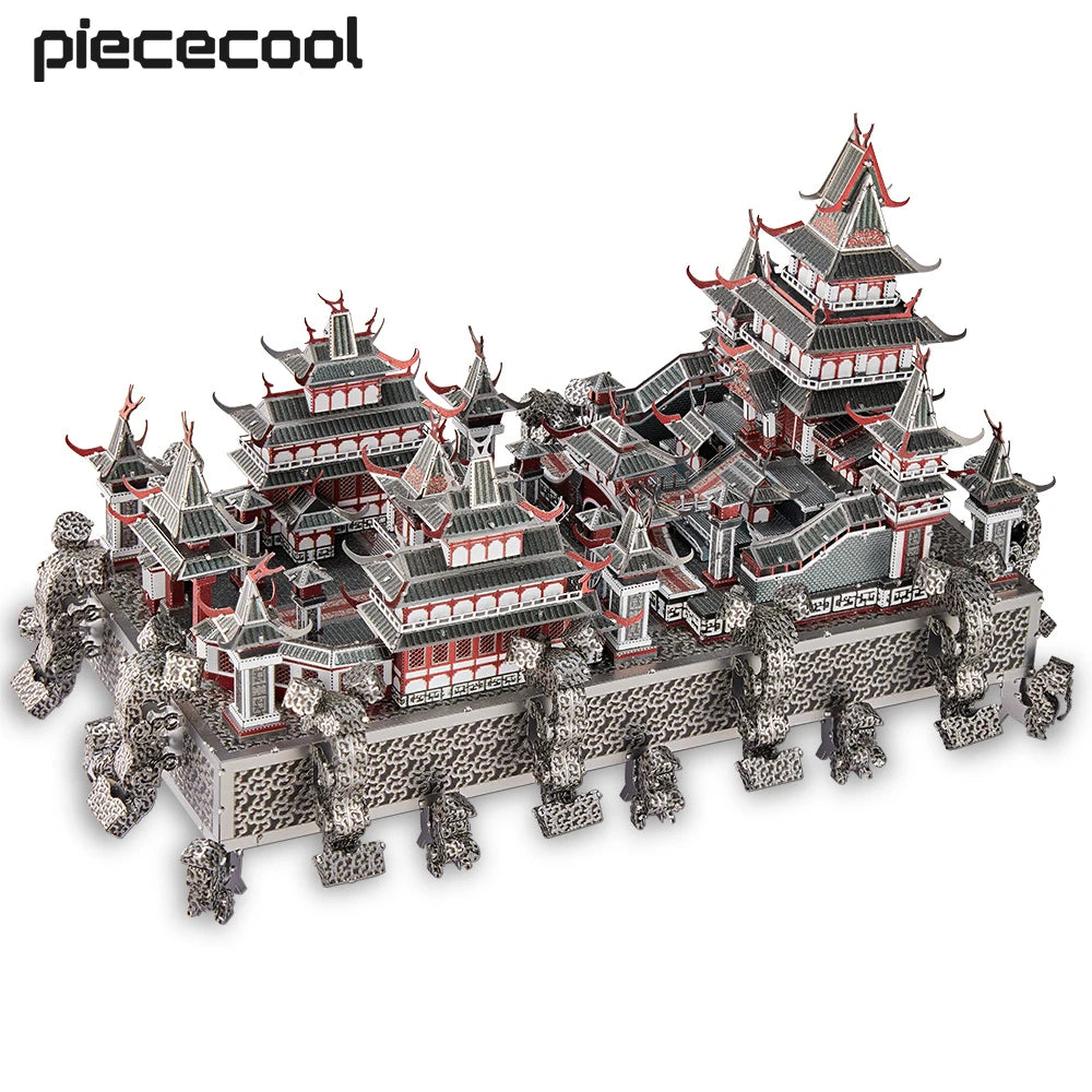 Detailed model of a traditional Chinese building with 'piececool' branding.