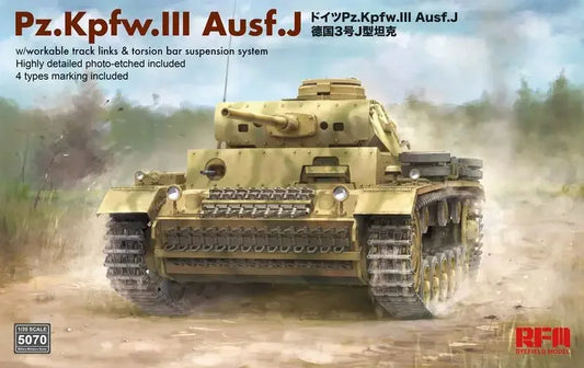 RFM | RM-5070 Pz.Kpfw.III Ausf.J w/workable track links & torsion bar suspension system 1:35 Model Kit