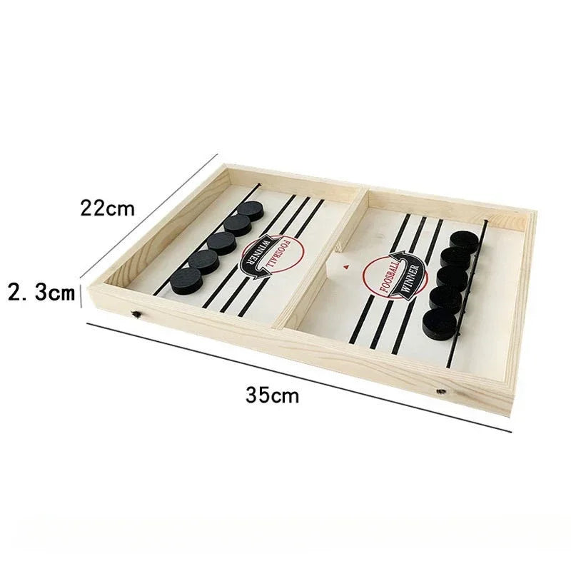 Wooden backgammon set with measurements on a white background