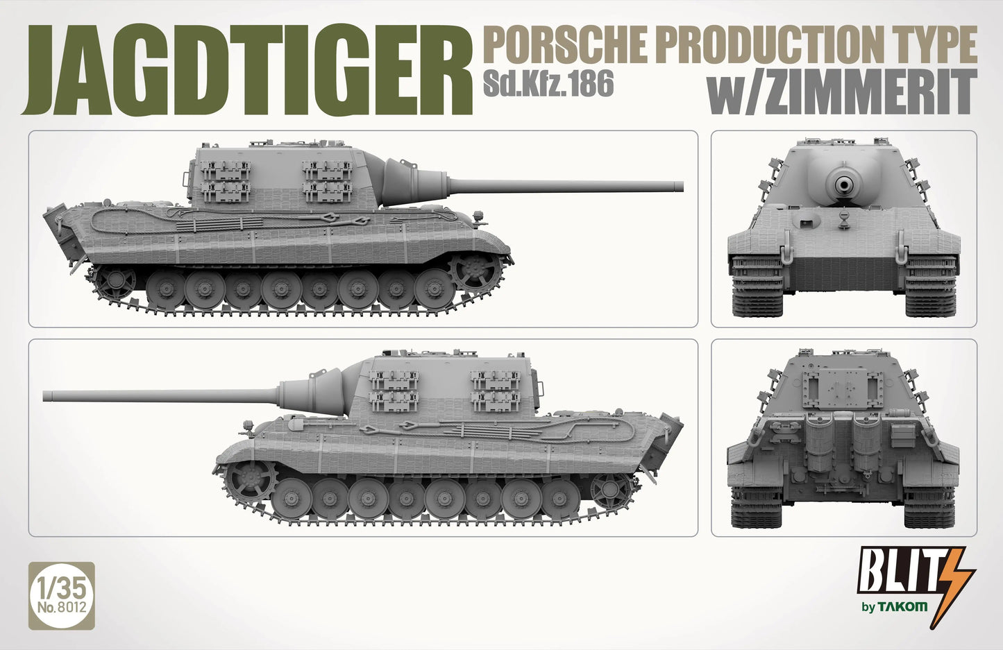 TAKOM Blitz | 8012 Jagdtiger Sd.Kfz. 186 Porsche production type w/Zimmerit 1:35 Model Kit