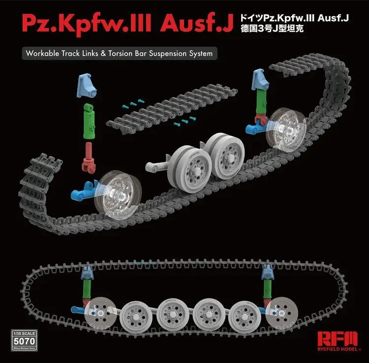 RFM | RM-5070 Pz.Kpfw.III Ausf.J w/workable track links & torsion bar suspension system 1:35 Model Kit