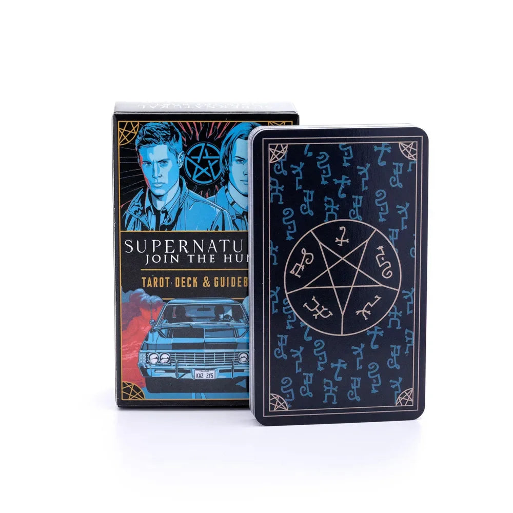Supernatural tarot deck with cover featuring a character and car, on a white background
