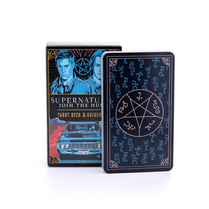 Supernatural tarot deck with cover featuring a character and car, on a white background