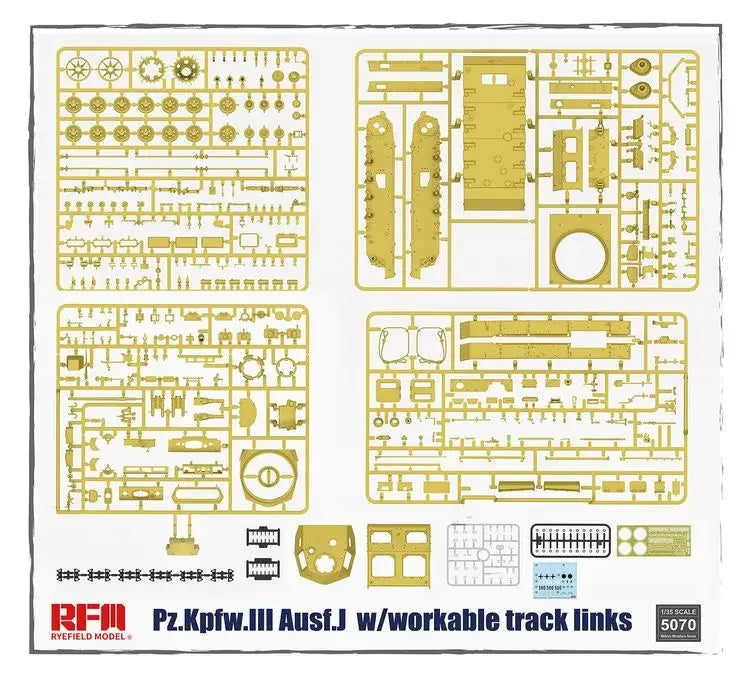 RFM | RM-5070 Pz.Kpfw.III Ausf.J w/workable track links & torsion bar suspension system 1:35 Model Kit