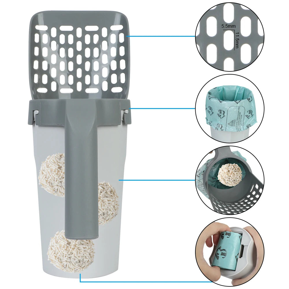 Portable Cat Litter Scoop and Bin Compartment